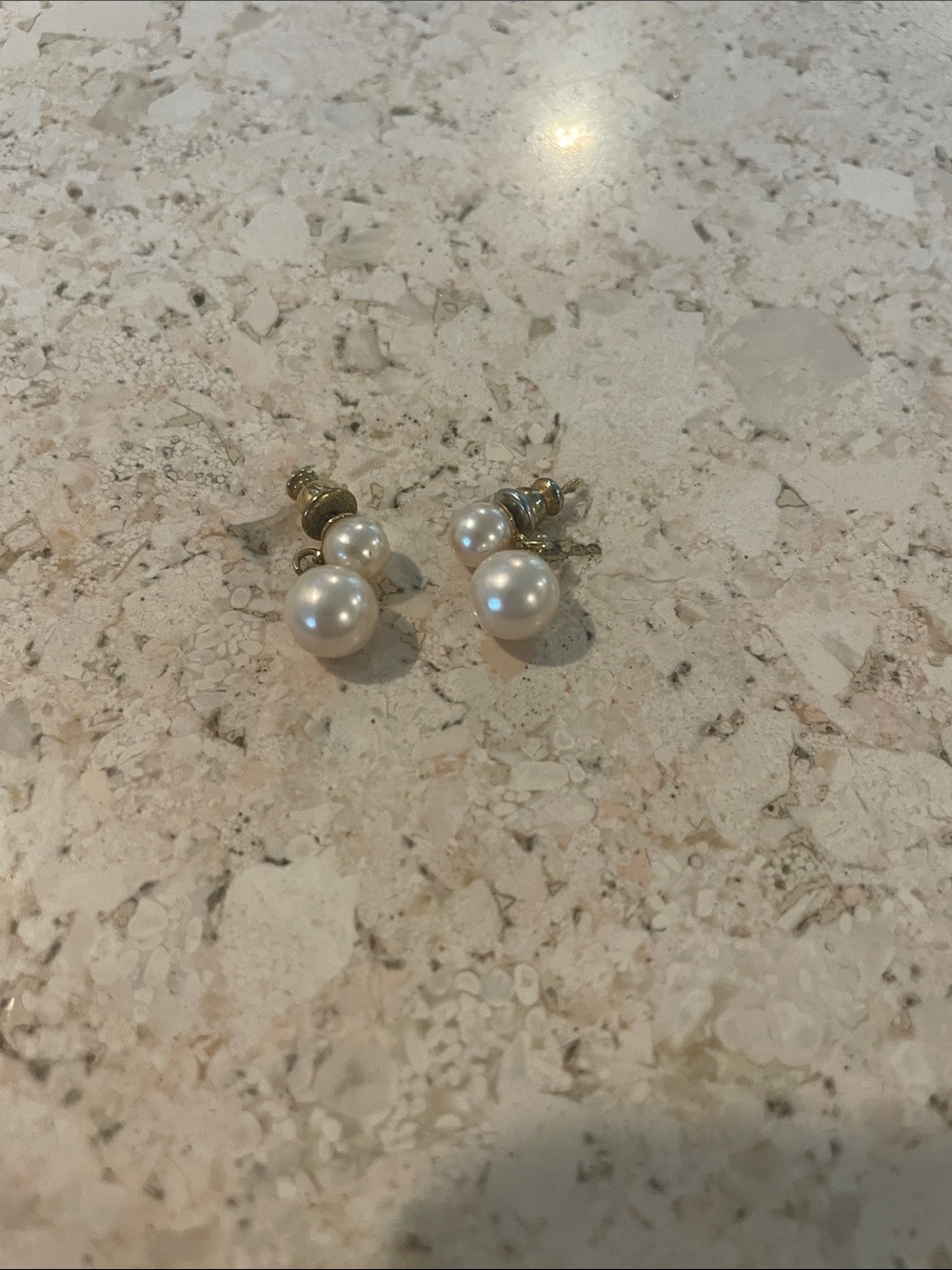 Classic Pearl Double-Stud Drop Earrings - White Pearls